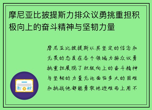 摩尼亚比披提斯力排众议勇挑重担积极向上的奋斗精神与坚韧力量